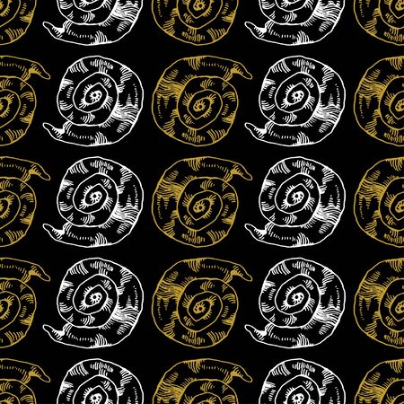Golden sketch seashell decor seamless pattern. Vector illustration for your designのイラスト素材