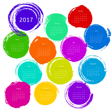Color grunge calendar template 2017 on white background. Vector illustration for your designのイラスト素材