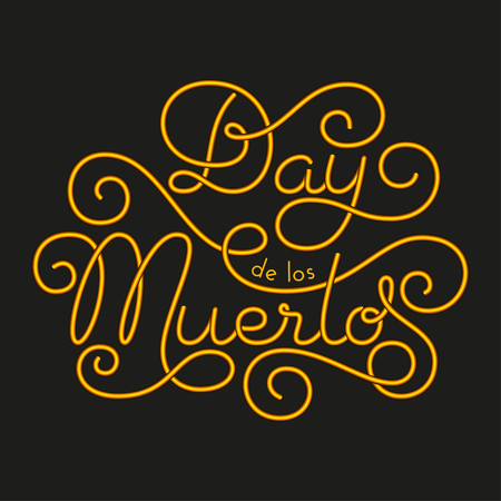 Day de los Muertos glow hand lettering on black background. Vector illustration for your designのイラスト素材