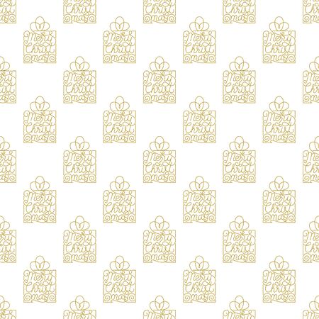 Holiday seamless pattern with golden hand lettering Merry Christmas on white background. Vector illustration for your designのイラスト素材