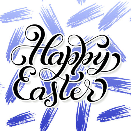 Holiday gift card with hand lettering Happy Easter on colorful grunge backgroundのイラスト素材