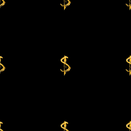 Golden dollars seamless pattern background. Template for a business card, banner, poster, notebook, invitation with modern hand drawn grunge calligraphyのイラスト素材