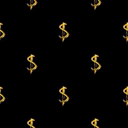 Golden dollars seamless pattern background. Template for a business card, banner, poster, notebook, invitation with modern hand drawn grunge calligraphy. Vector illustration for your designのイラスト素材