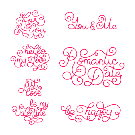 Valentines day. Romantic phrases. Template for a business card, banner, poster, notebook, invitation with a modern lettering. Vector illustration for your designのイラスト素材
