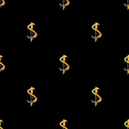 Golden dollars seamless pattern background. Template for a business card, banner, poster, notebook, invitation with modern hand drawn grunge calligraphy. Vector illustration for your designのイラスト素材