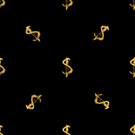 Golden dollars seamless pattern background. Template for a business card, banner, poster, notebook, invitation with modern hand drawn grunge calligraphy. Vector illustration for your designのイラスト素材