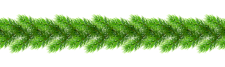 Seamless realistic Christmas borders from fir tree branches. Template for a banner, poster, invitation. Vector illustration for your designのイラスト素材