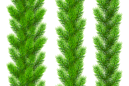 Set of seamless realistic Christmas borders from fir tree branches. Vector illustration for your designのイラスト素材
