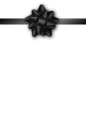 Holiday gift card with black ribbon and bow on white background. Template for a business card, banner, poster, notebook, invitation. Vector illustration for your designのイラスト素材