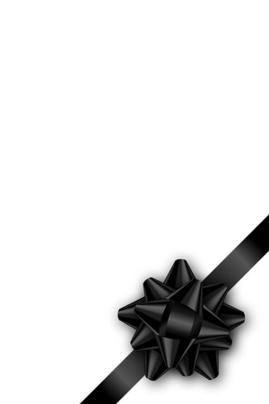 Holiday gift card with black ribbon and bow on white background. Template for a business card, banner, poster, notebook, invitation. Vector illustration for your designのイラスト素材