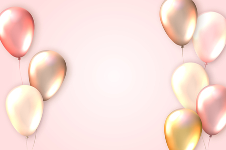 Elegant greeting card with realistic shiny flying balloons and copy space. Template for a banner, poster, notebook, invitation. Vector illustration for your designのイラスト素材