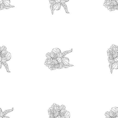 Seamless pattern. Plant in blossom, branch with flower ink sketch. Template for a business card, banner, poster, notebook, invitation, color book. Vector illustration for your designのイラスト素材