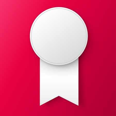 Award ribbon rosettes hanging white stickers. Transparent shadows. Vector illustration for your designのイラスト素材