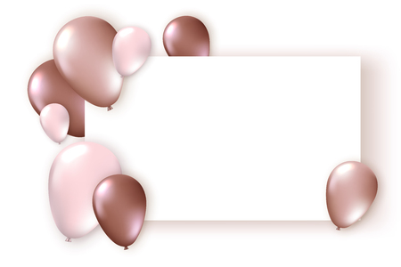 Elegant greeting card with realistic monochrome balloons and paper banner. Template for a banner, poster, notebook, invitation. Vector illustration for your designのイラスト素材