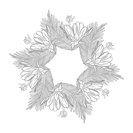 Floral wreath ink sketch. Template print for a business card, banner, poster, wrapping, fabric, notebook, invitation. Vector illustration for your designのイラスト素材