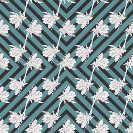 Floral seamless pattern. Plant in blossom, branch with flower ink sketch. Dahlia. Fashion floral print for a business card, banner, poster, wrapping, fabric, notebook, invitation. Vector illustration for your template designのイラスト素材