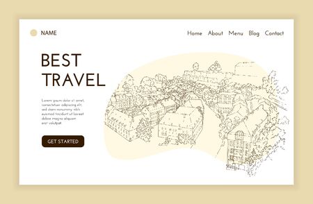 Web landing page template. City sketching. Line art silhouette. Travel cover. Tourism concept. Luxembourg. Sketch style vector illustration.のイラスト素材