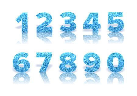 Blue numbers with reflection and shadow in royal style isolated on white background. Template for invitation card and sale banner. Holiday decoration. Vector.のイラスト素材