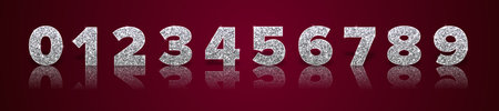 Silver glitter numbers with reflection and shadow in royal style on red background for invitation...