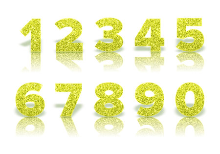Green numbers with reflection and shadow in royal style on white background for invitation card and...