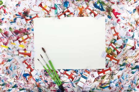 Colorful abstract watercolor background splash with a blank paperの写真素材