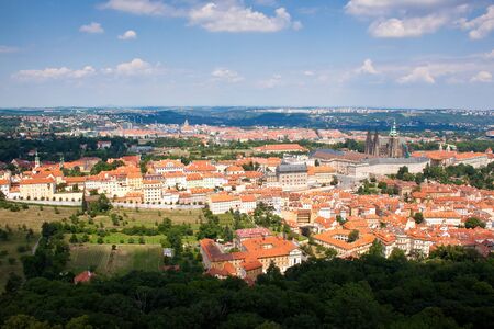 Cityscape of Prague in summer. River, bridgesの写真素材