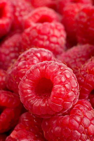 Background of ripe red raspberries, Close up macro shot