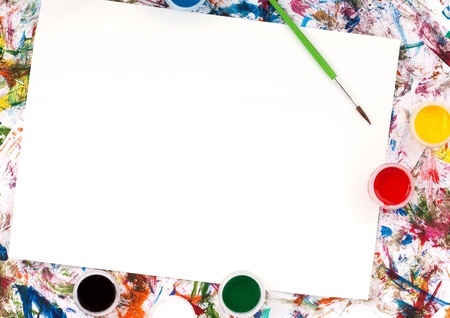 Colorful abstract watercolor background splash with a blank paperの写真素材