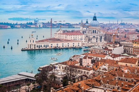 Venetian lagoon with ships. NIce aerial viewの写真素材