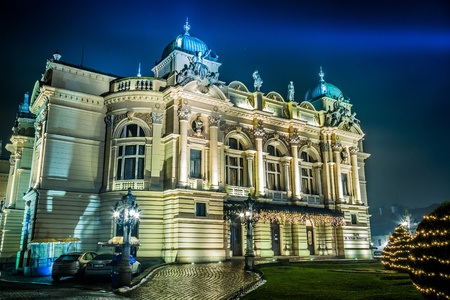 Krakow old city at nightの写真素材