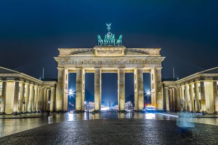 BRANDENBURG GATE, Berlin, Germany at night. Road side viewの写真素材