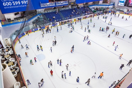 DUBAI, UAE - OCT 7: The ice rink of the Dubai Mall on Oct 7, 2012 in Dubai, UAE. Dubai Mall is the largest shopping mall in the world with some 1200 storesのeditorial素材