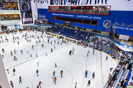 DUBAI, UAE - OCT 7: The ice rink of the Dubai Mall on Oct 7, 2012 in Dubai, UAE. Dubai Mall is the largest shopping mall in the world with some 1200 storesのeditorial素材