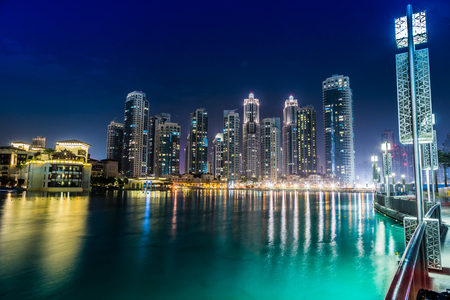 DUBAI, UAE - NOVEMBER 13: Dubai downtown night scene with city lights, luxury new high tech town in middle East, United Arab Emirates architectureのeditorial素材