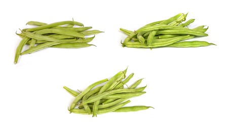set of Bunches of fresh green beans isolated on white background.の写真素材