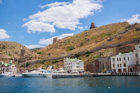 BALAKLAVA, UKRAINE - MAY 7: View to the harbor of Balaklava, Crimea, Ukraine on May 7, 2013. In Soviet times, the naval base of submarines was located hereのeditorial素材