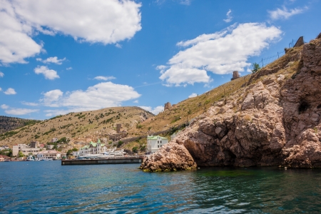 BALAKLAVA, UKRAINE - MAY 7: View to the harbor of Balaklava, Crimea, Ukraine on May 7, 2013. In Soviet times, the naval base of submarines was located hereのeditorial素材