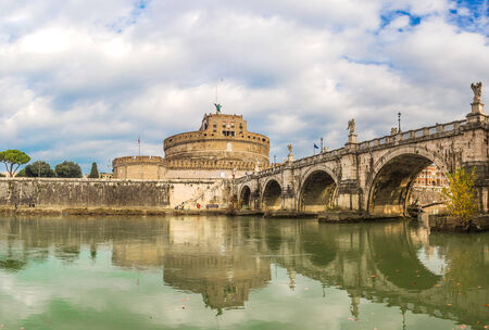 The fortress of Sant'Angelo and its reflection in river Tevere, Rome.のeditorial素材