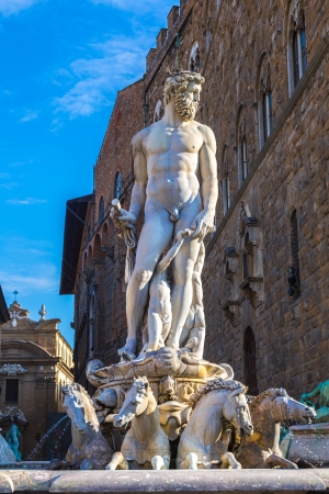 The fountain of Neptune by Bartolomeo Ammannati, in the Piazza della Signoria, Florence, Italyの写真素材