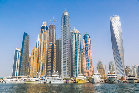 DUBAI, UAE - NOVEMBER 13: Modern buildings in Dubai Marina, Dubai, UAE. In the city of artificial channel length of 3 kilometers along the Persian Gulf, taken on 13 November 2012 in Dubai.のeditorial素材