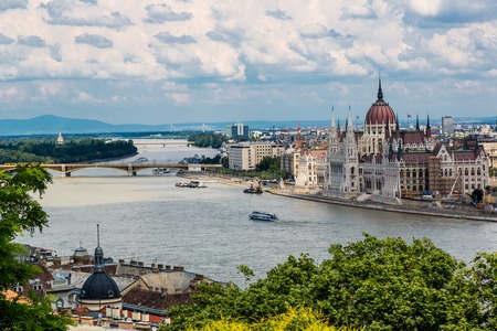 The building of the Hungarian Parliament in Budapest at the river Danube, Hungaryのeditorial素材