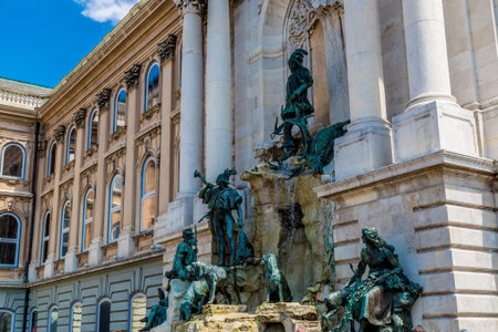 The artful spring "Matthiasbrunn en" at the castle of Budapest in Hungaryのeditorial素材