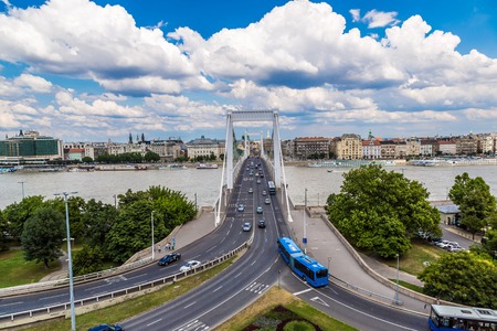 BUDAPEST - JULY 22: Elisabeth Bridge (Hungarian: Erzsebet hid) is the third newest bridge of Budapest, Hungary, connecting Buda and Pest across the River Danube on July 22, 2013 in Budapest.のeditorial素材
