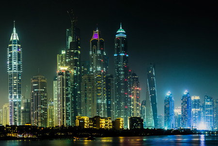 DUBAI, UAE - NOVEMBER 13: Modern buildings in Dubai Marina, Dubai, UAE. In the city of artificial channel length of 3 kilometers along the Persian Gulf, taken on 13 November 2012 in Dubai.のeditorial素材