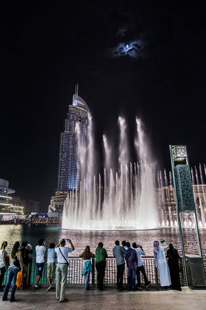 DUBAI, UAE - NOVEMBER 13: The Address Hotel in the downtown Dubai area overlooks the famous dancing fountains on November 13, 2012 in Dubai, UAE.のeditorial素材