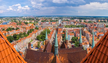 Old Town in Gdansk, aerial view from cathedral tower, Polandの写真素材