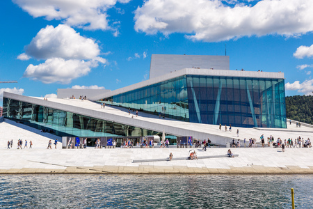 OSLO, NORWAY - JULY 29: The Oslo Opera House is the home of The Norwegian National Opera and Ballet, and the national opera theatre in Norway in Oslo, Norway on July 29, 2014のeditorial素材