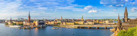 Scenic summer aerial panorama of the Old Town (Gamla Stan) in Stockholm, Swedenの写真素材