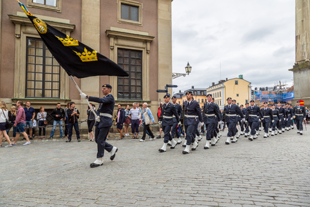 STOCKHOLM, SWEDEN - JUNE 14: Royal Swedish Army Band performing to celebrate the birthday of Victoria, Crown princess of Sweden, on June 14, 2014 in Stockholm.のeditorial素材
