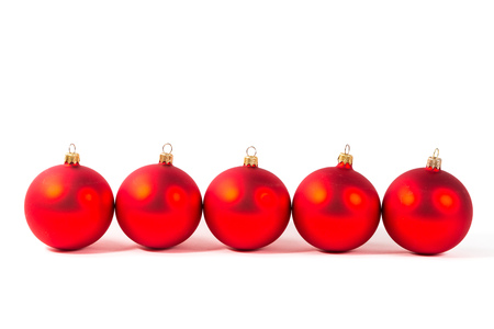 Red christmas ball isolated on white backgroundの写真素材